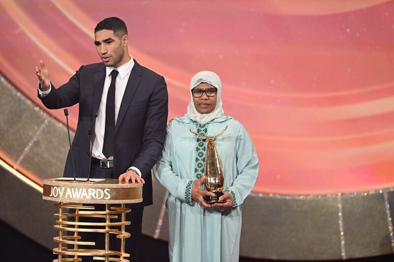 Moroccan football player Achraf Hakimi was joined by mother Souad at the 2023 Joy Awards