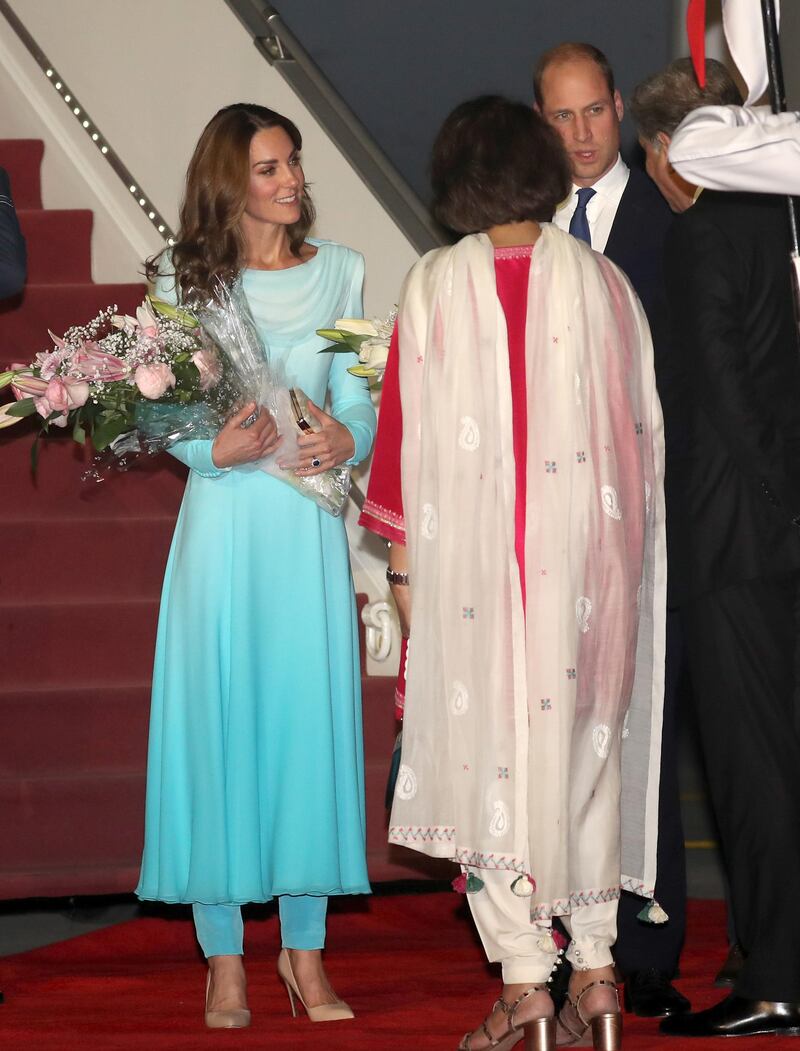 Catherine, Duchess of Cambridge and Prince William, Duke of Cambridge arrive at Kur Khan airbase ahead of their royal tour of Pakistan on October 14, 2019 in Rawalpindi, Pakistan. Getty Images