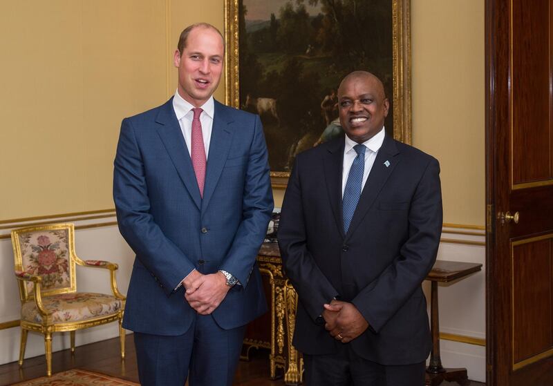 LONDON, ENGLAND - OCTOBER 10: Prince William, Duke of Cambridge meets President of Botswana Mokgweetsi Masisi for a bilateral meeting at Buckingham Palace on October 10, 2018 in London, England. (Photo by Dominic Lipinski - WPA Pool/Getty Images)