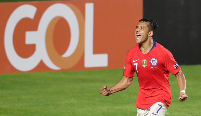 Chile's Alexis Sanchez celebrates scoring their third goal against Japan in their 2019 Copa America Group C match at Morumbi Stadium in Sao Paulo. Reuters