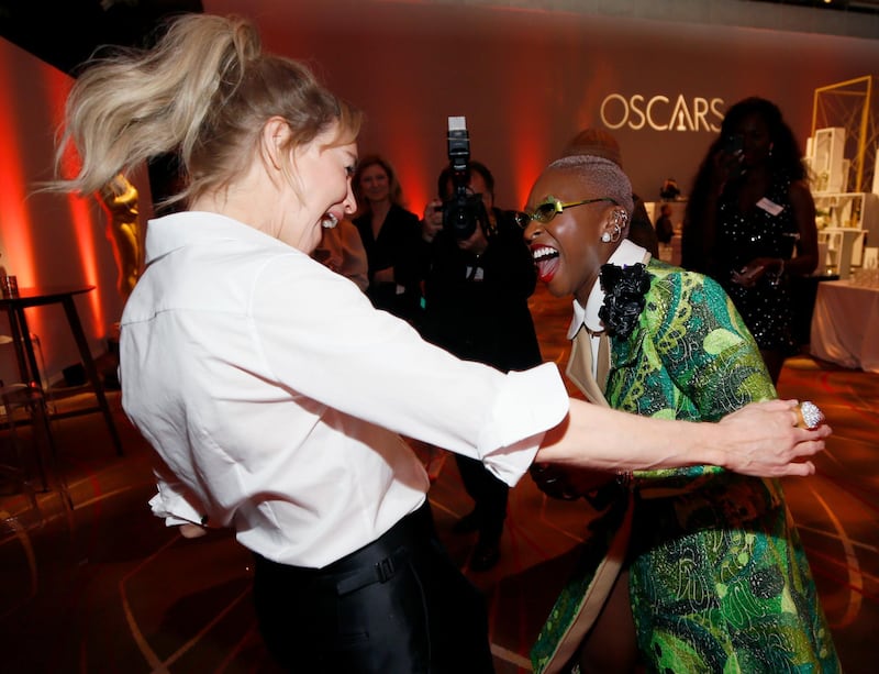 Renee Zellweger and Cynthia Erivo have a giggle. AP