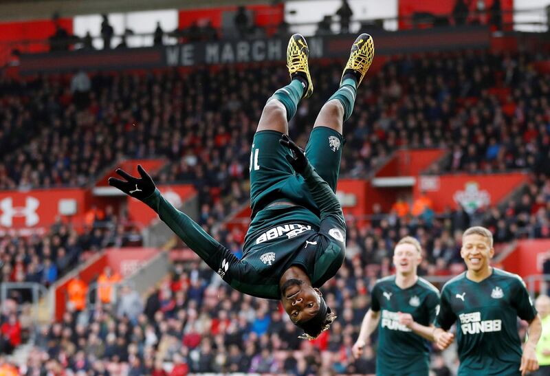 Newcastle United's Allan Saint-Maximin celebrates scoring their goal in a 1-0 win a Southampton. Reuters