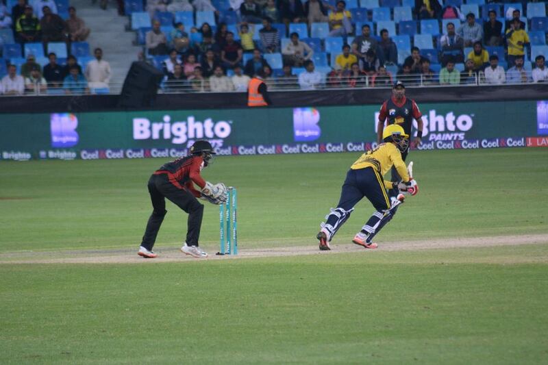 A Peshawar Zalmi batsman plays a shot against Lahore Qalandars on Saturday in the Pakistan Super League. Photo Courtesy / PSL