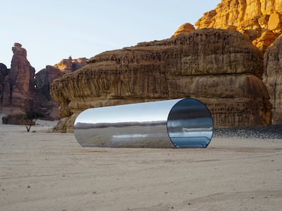 Nasser Alsalem imagined the words 'Amma Qabel' as a reflective installation at the first Desert X AlUla in 2020. Photo: Lance Gerber, courtesy the artist, RCU and Desert X 