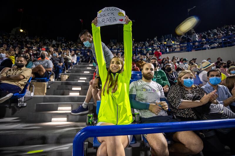 A fan cheers on Rafael Nadal at the Mubadala World Tennis Championship. Victor Besa / The National