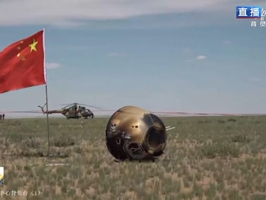 The Chang’e-6 capsule landed in the Inner Mongolia desert. Scientists say the samples it brought back could offer insights into the Moon's history. Photo: Weibo