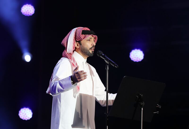 Fahad Al Kubaisi sings during Qatar Day at Jubilee Park, Expo 2020 Dubai