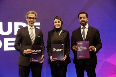 DMCC Future of Trade Report. Hamad Buamim, Feryal Ahmadi, Ahmed Bin Sulayem. Photo: DMCC
