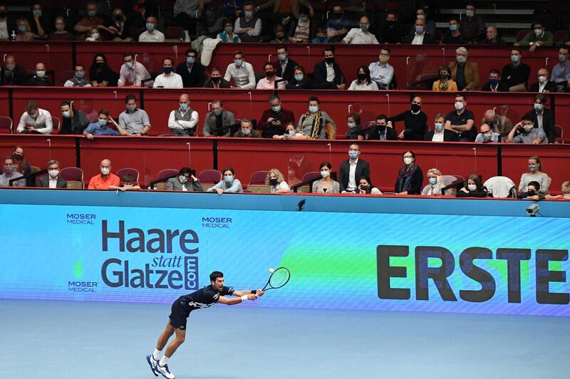 World No 1 Novak Djokovic returns the ball during his victory over Borna Coric at the Erste Bank Open in Vienna, on Wednesday, October 28. AFP