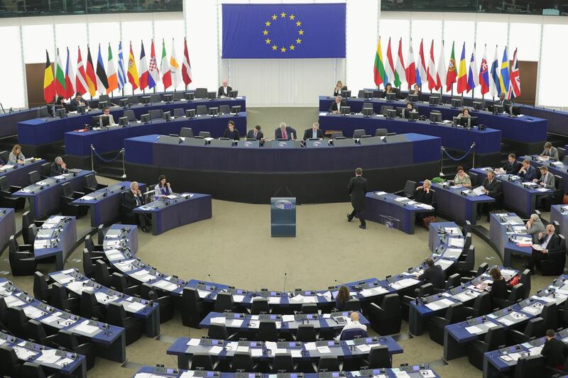 STRASBOURG, FRANCE - MAY 11:  A general view inside the European Parliament on May 11, 2016 in Strasbourg, France.  The United Kingdom  will hold a referendum on June 23, 2016 to decide whether or not to remain a member of the European Union (EU), an economic and political partnership involving 28 European countries, which allows members to trade together in a single market and provide free movement across it's borders for cirtizens.  (Photo by Christopher Furlong/Getty Images)