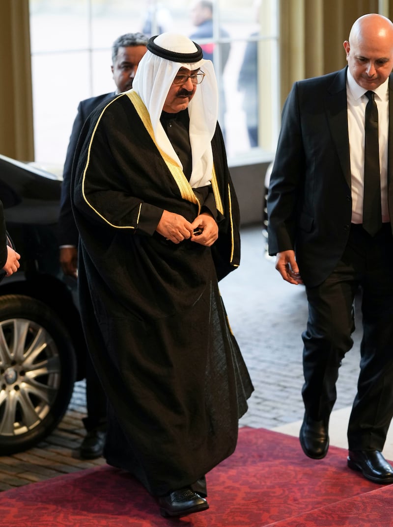 Sheikh Mishal Al Ahmad, Crown Prince of Kuwait, arrives at Buckingham Palace. AP