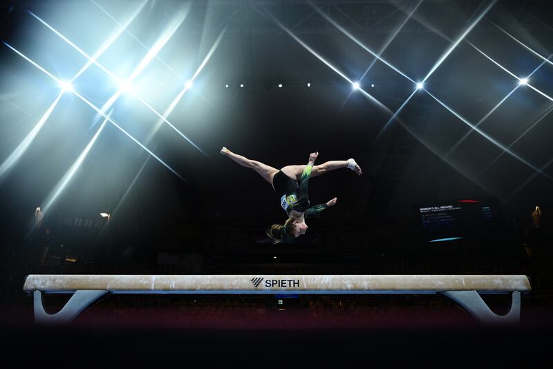 Emma Slevin of Ireland competes on the balance beam at the European Championships in Munich. Getty Images