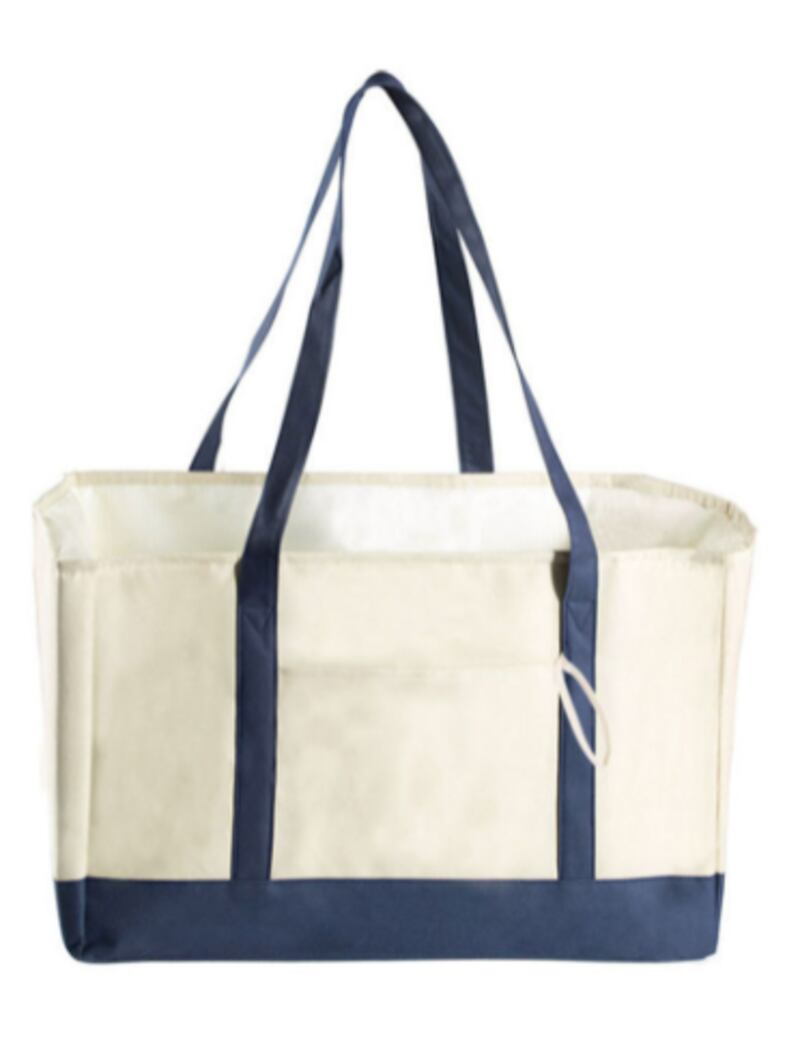 Large capacity blue and beige foldable grocery bag, Dh40 at noon.com