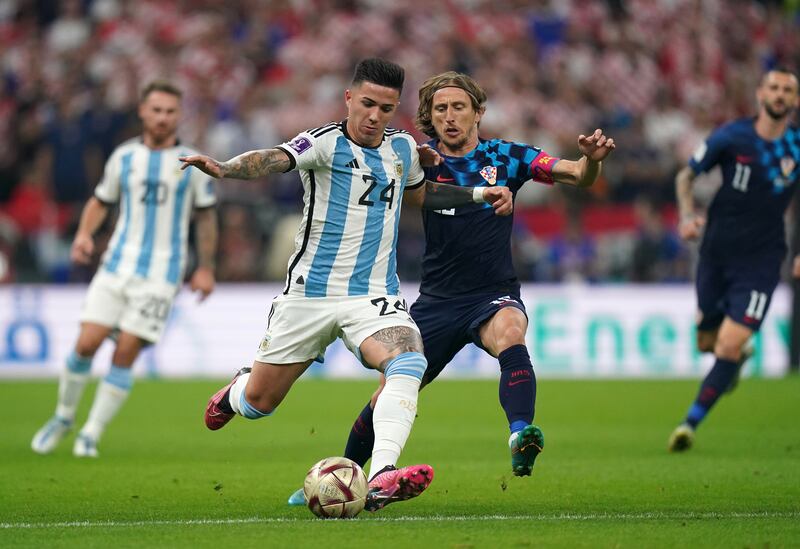 Argentina's Enzo Fernandez under pressure from Croatia midfielder Luka Modric during the World Cup semi-final match at the Lusail Stadium. PA