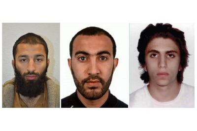 From left, Khuran Shazad Butt, Rachid Redouane and Youssef Zaghba carried out the attack on London Bridge and in Borough Market on June 3, 2017. EPA 