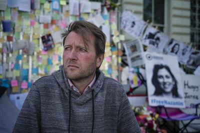 European Best Pictures Of The Day - June 28, 2019 - LONDON, ENGLAND - JUNE 28: The husband of Nazanin Zaghari-Ratcliffe, Richard Ratcliffe, poses for a picture as he continues his hunger strike outside the  Iranian Embassy on June 28, 2019 in London, England. Mrs Zaghari-Ratcliffe, a British citizen continues her detention in Iran where she has been for three years, on charges of plotting against the Iranian government.  (Photo by Dan Kitwood/Getty Images)