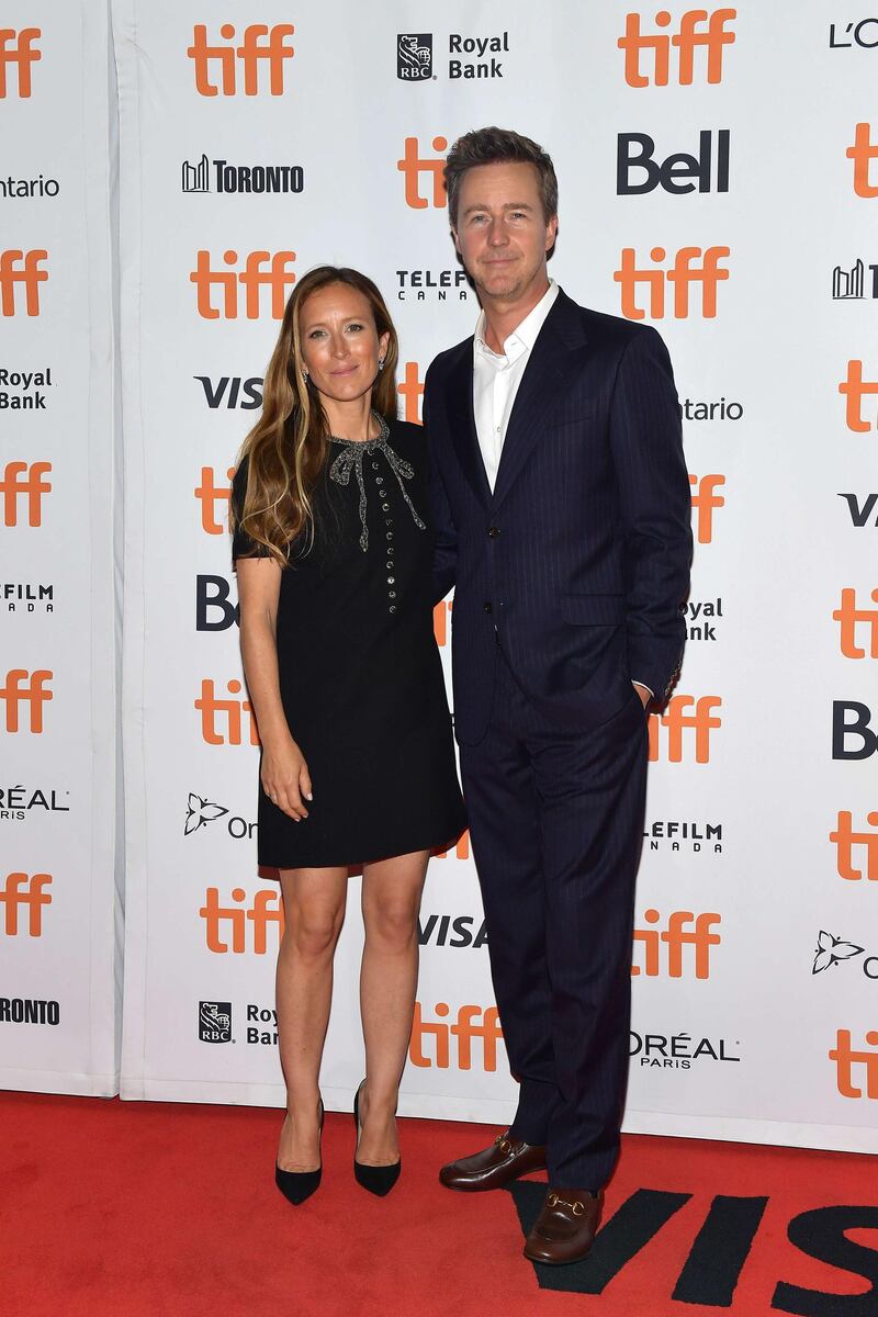 Shauna Robertson and director Edward Norton attend the 'Motherless Brooklyn' premiere during the 2019 Toronto International Film Festival on September 10, 2019. AFP