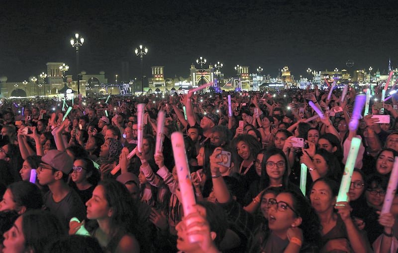 Dubai, March 30, 2018: Fans enjoy the live performance by  One Direction's Liam Payne at the Global Village in Dubai. Satish Kumar for the National/ Story by Saeed Saeed