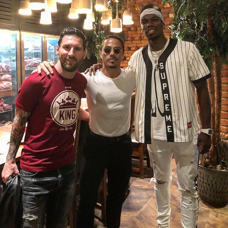 Lionel Messi, Salt Bae and Paul Pogba at Nusr-Et Dubai.