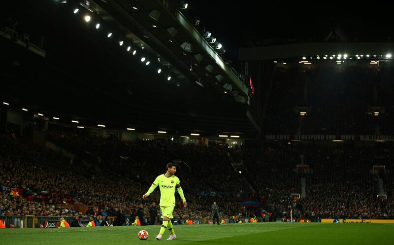 Lionel Messi in action against Manchester United. AP Photo