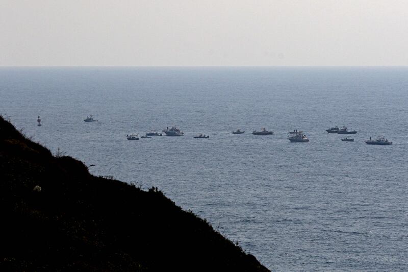 The protest boats approach a buoy marking the sea border between Israel and Lebanon. AFP