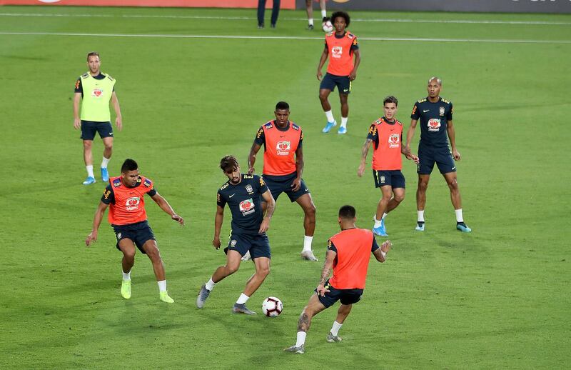 ABU DHABI, UNITED ARAB EMIRATES , Nov 12  – 2019 :- Players of Brazil football team during the training session at the Al Nahyan stadium in Abu Dhabi. ( Pawan Singh / The National )  For Sports. Story by Amith