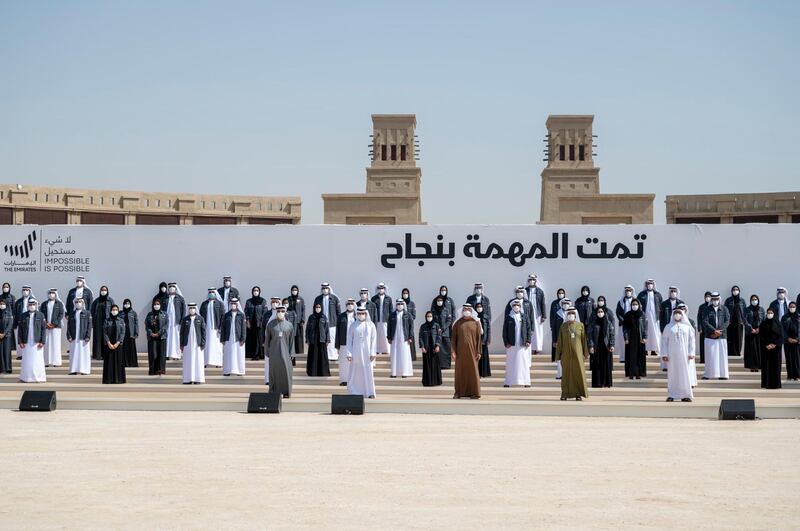 UAE Rulers pay tribute to the Mars Mission team who sent the Hope probe to the Red Planet this month. Courtesy: Sheikh Mohamed bin Zayed / Twitter