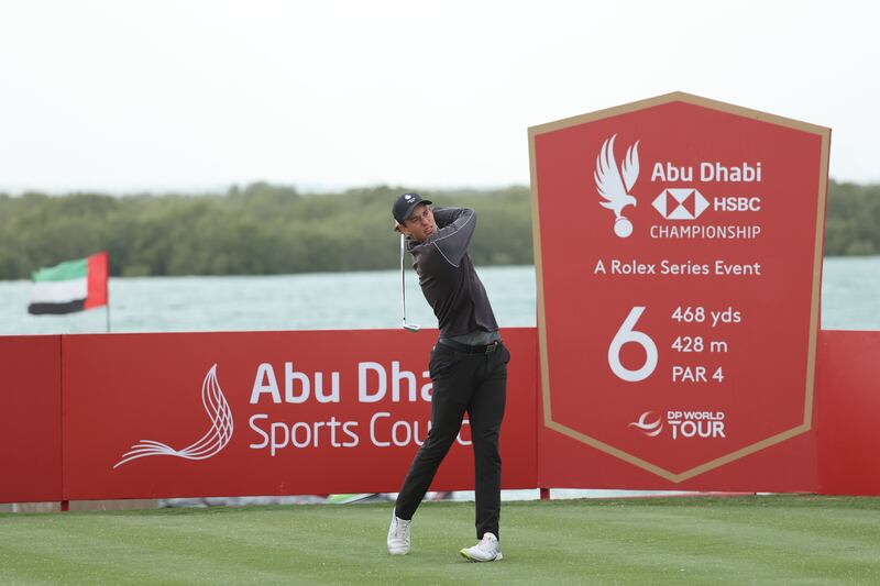 Amateur Josh Hill of England tees off on the 6th hole during Day Two of the Abu Dhabi HSBC Championship at Yas Links Golf Course. Getty Images