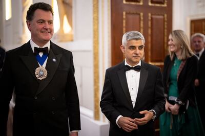 Lord Mayor of the City of London Vincent Keaveny, left, and Mayor of London Sadiq Khan. EPA