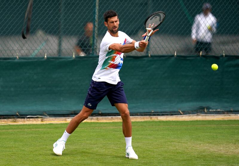 Novak Djokovic during a practice session ahead of Wimbledon. PA