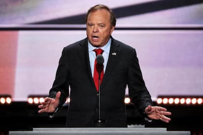 CLEVELAND, OH - JULY 20: Harold Hamm, CEO of Continental Resources Shale Oil Company, delivers a speech on the third day of the Republican National Convention on July 20, 2016 at the Quicken Loans Arena in Cleveland, Ohio. Republican presidential candidate Donald Trump received the number of votes needed to secure the party's nomination. An estimated 50,000 people are expected in Cleveland, including hundreds of protesters and members of the media. The four-day Republican National Convention kicked off on July 18.   Alex Wong/Getty Images/AFP