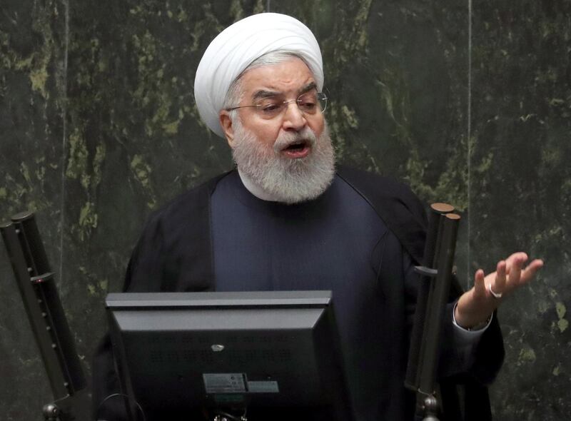 epa07814056 Iranian President Hassan Rouhani speaks at a session of parliament in Tehran, Iran, 03 September 2019. Rouhani, addressing the parliament, ruled out any plan in holding bilateral talks with the United States. 'No decision has ever been taken to hold talks with the US and there has been a lot of offers for talks but our answer will always be negative', Rouhani was quoted as saying at the open session of parliament on the day. However, he added that if the US lifts all the sanctions it re-imposed on the Islamic republic it can join multilateral talks between Iran and parties to the 2015 nuclear deal.  EPA/ABEDIN TAHERKENAREH