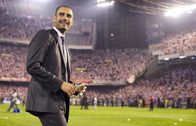 VALENCIA, SPAIN - MAY 13:  Pep Guardiola of Barcelona smiles after the Copa del Rey final match between Barcelona and Athletic Bilbao at the Mestalla stadium on May 13, 2009 in Valencia, Spain. Barcelona won 4-1.  (Photo by Manuel Queimadelos Alonso/Getty Images)