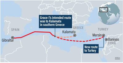 The route taken by the Iranian oil tanker Grace 1, now renamed Adrian Darya 1, since leaving Gibraltar. The National
