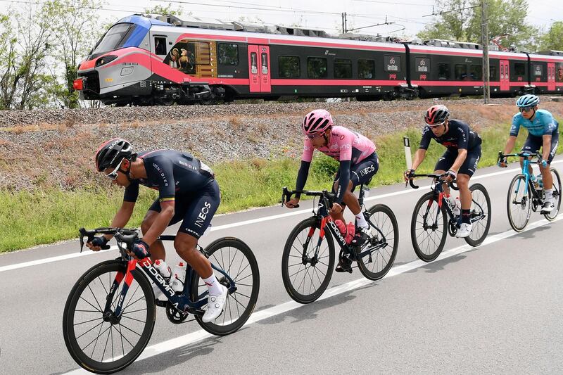 Colombia's Egan Bernal, wearing the race leader's pink jersey, during Stage 14 of the Giro d'Italia on Saturday, May 22. AP