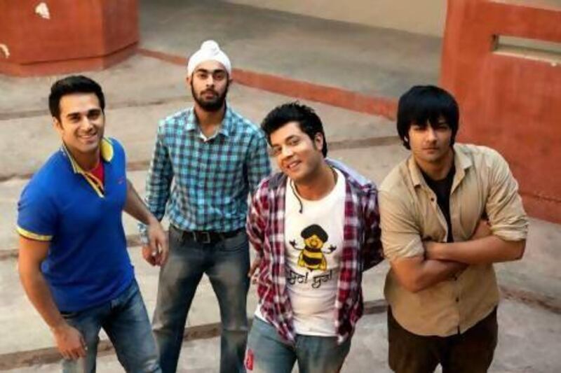 From left, Pulkit Samrat, Manjot Singh, Varun Sharma and Ali Fazal make their debut in the Bollywood comedy Fukrey. Excel Entertainment