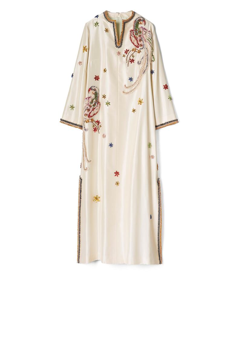 The Embellished Bird Kaftan. Courtesy of Tory Burch