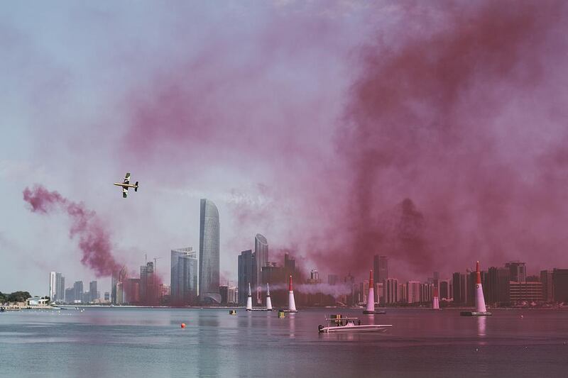 Al Fursan (The Knights), the United Arab Emirates Air Force aerobatic display team takes part in the Red Bull Air Race on Feburary 10, 2017, in Abu DhabiMona Al Marzooqi / The National