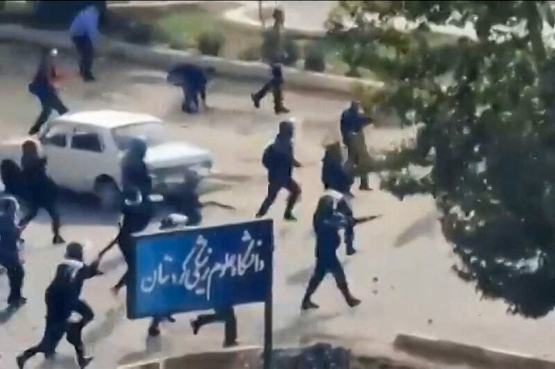 Security forces believed to be firing at buildings at a university in Sanandaj, the main city in Iran's Kurdistan province, on Monday. AFP