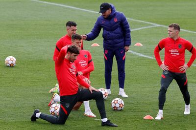 Atletico Madrid's head coach Diego Simeone oversees the team's training. EPA