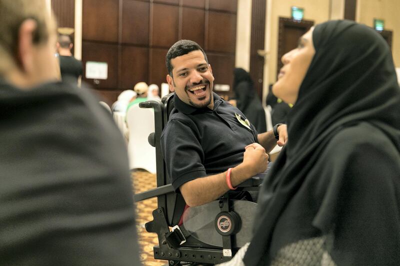ABU DHABI, UNITED ARAB EMIRATES - Feb 22, 2018.
Ahmed Al Quabaisi is training to volunteer at the Special Olympics Games.

Sedra Foundation has organized a volunteer training workshop for individuals with intellectual disabilities, in preparation for the Special Olympic Games.

(Photo: Reem Mohammed/ The National)

Reporter: Ramola Talwar
Section: NA