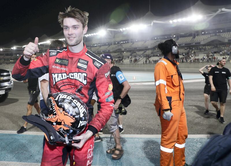 Abu Dhabi, April 6,2019.  FIA World Rallycross Championship at the Abu Dhabi, YAS Marina Circuit. --Final Race- Niclas Gronholm  (FIN) of  GRX Taneco wins the final race.
Victor Besa/The National.
Section:  SP
Reporter:  Amith Passela