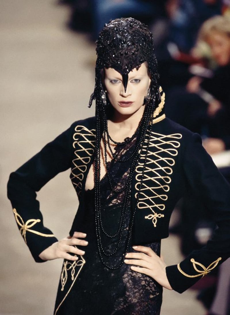 A highlight of the Alexander McQueen sale is this black Dante military matador coat, which is being sold with its original paper and braid motif patterns. Courtesy RR Auction