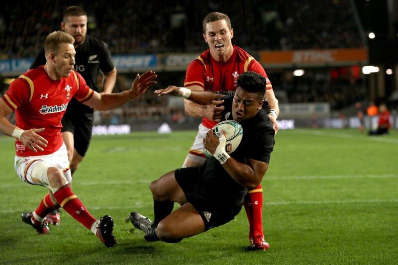 Julian Savea scores a try against Wales at Eden Park. Phil Walter / Getty Images