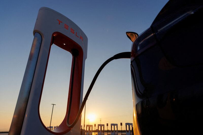 A Tesla charger in Kettleman City, California.  Reuters