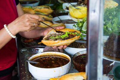 JFF4GX Banh Mi at Manh My Phuong, a famous and popular restaurant in Hoi An, Vietnam. dbimages / Alamy Stock Photo