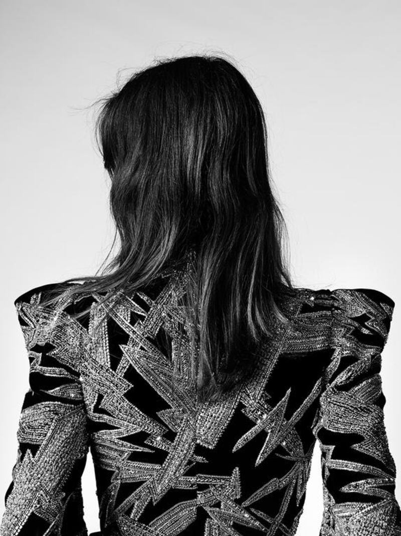 Hedi Slimane revisited patterns from the Saint Laurent Rive Gauche Collections, translating one onto this heavily embellished jacket. Courtesy Saint Laurent