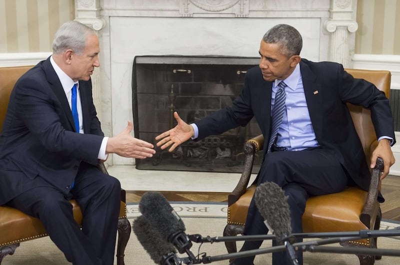 Barack Obama with Benjamin Netanyahu in the Oval Office of the White House in Washington, DC. Saul Loeb / AFP

