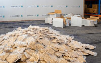 Captagon pills seized at Saudi Arabia's Jeddah port, hidden in a baklawa shipment. Photo: Saudi Customs Authority