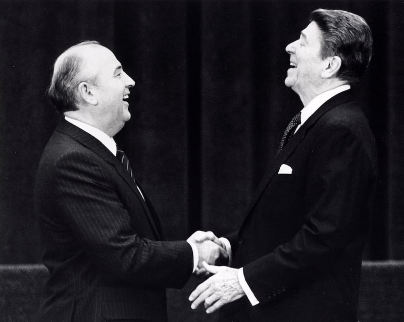 Reagan and Gorbachev during their first summit in Geneva. Reuters